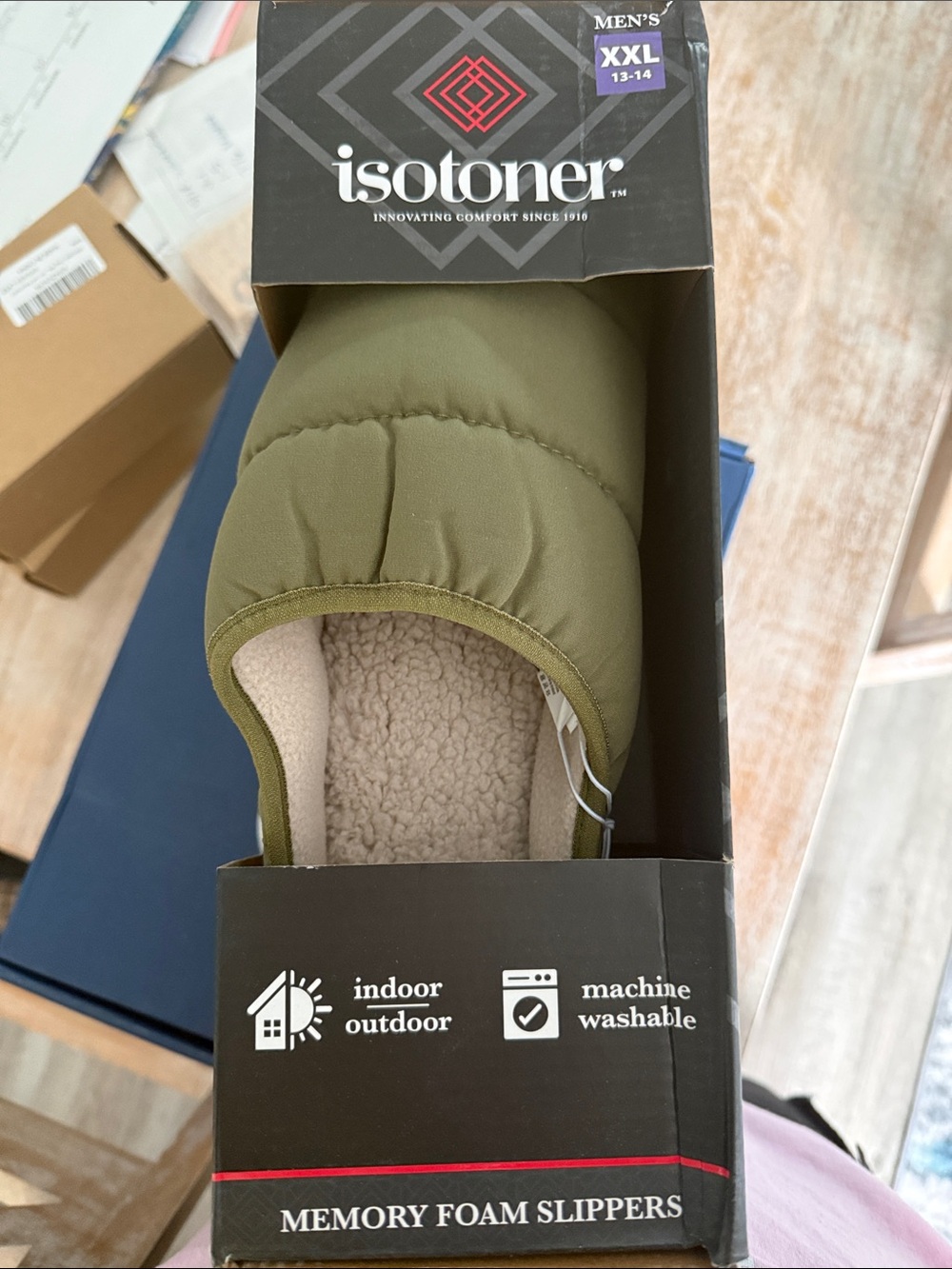 isotoner Olive Green Quilted Memory Foam Slippers